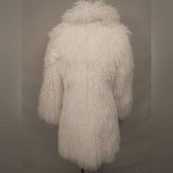 White Mongolian Curly Lamb Fur Coat Reversible to Patchwork Jacket Fun Sexy Real - Picture 7 of 16